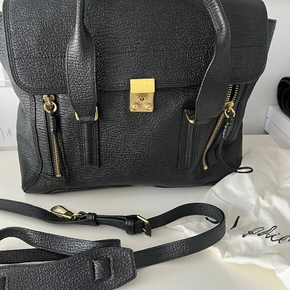 PHILIP LIM 3.1 - BLACK BOVIN LEATHER SATCHEL PASHILI BAG WITH SHOULDER STRAP - Picture 2 of 7